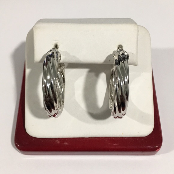 Sterling Silver Women's Twisted Hoop Earrings - Picture 1 of 4